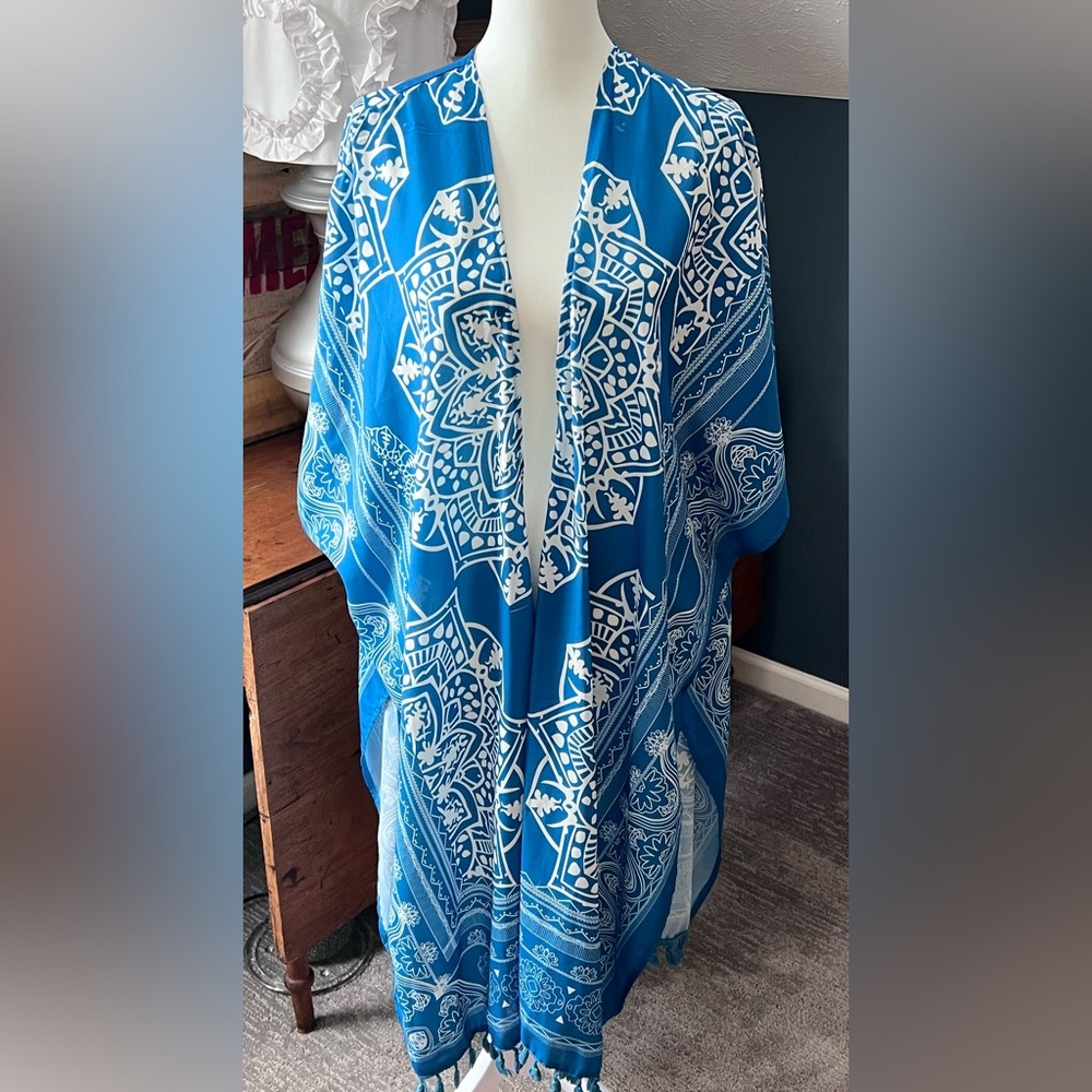 Boho Blue and White Kimono